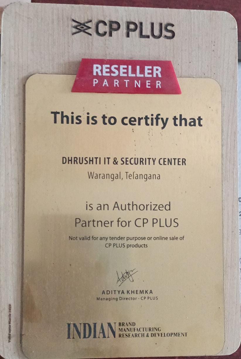 CP plus reseller certificate for dhrusti